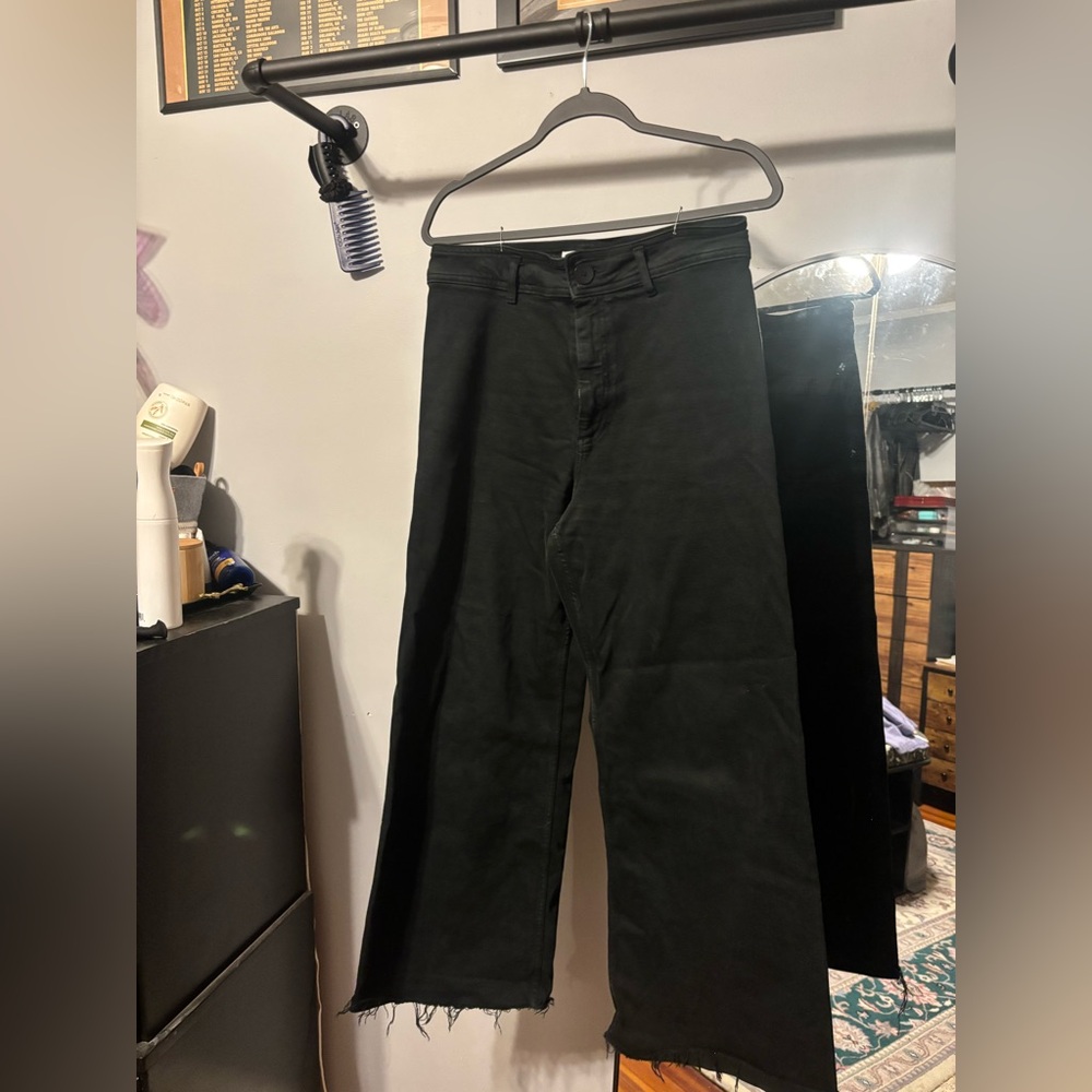 Zara wide leg black jeans with unfinished hem